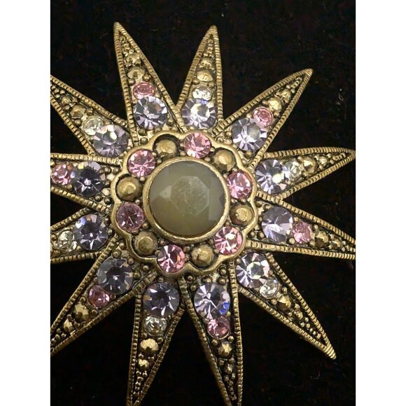 Vintage Monet Gold Tone Atomic Sun Starburst MCM Large Pin Brooch 2" - Picture 2 of 14